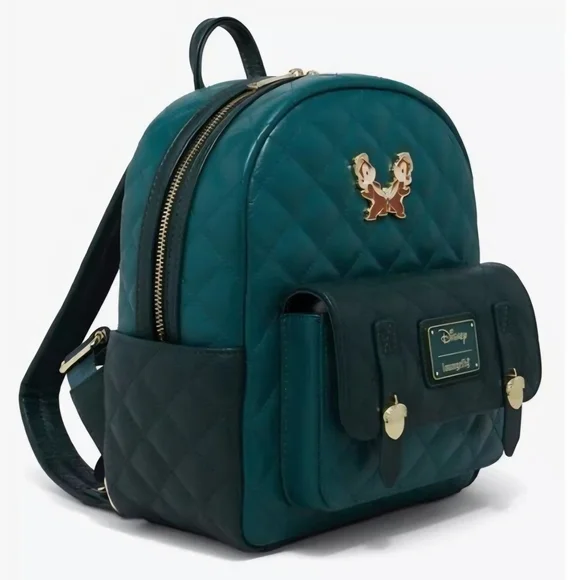 Loungefly Teal Quilted Mini Backpack with Chip & Dale Pin - Picture 2 of 6